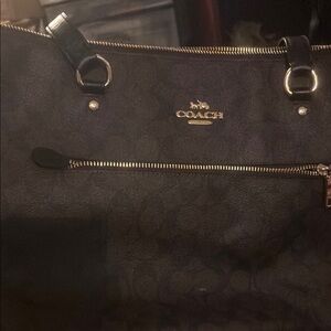 Coach Black Leather Tote with Gold Hardware